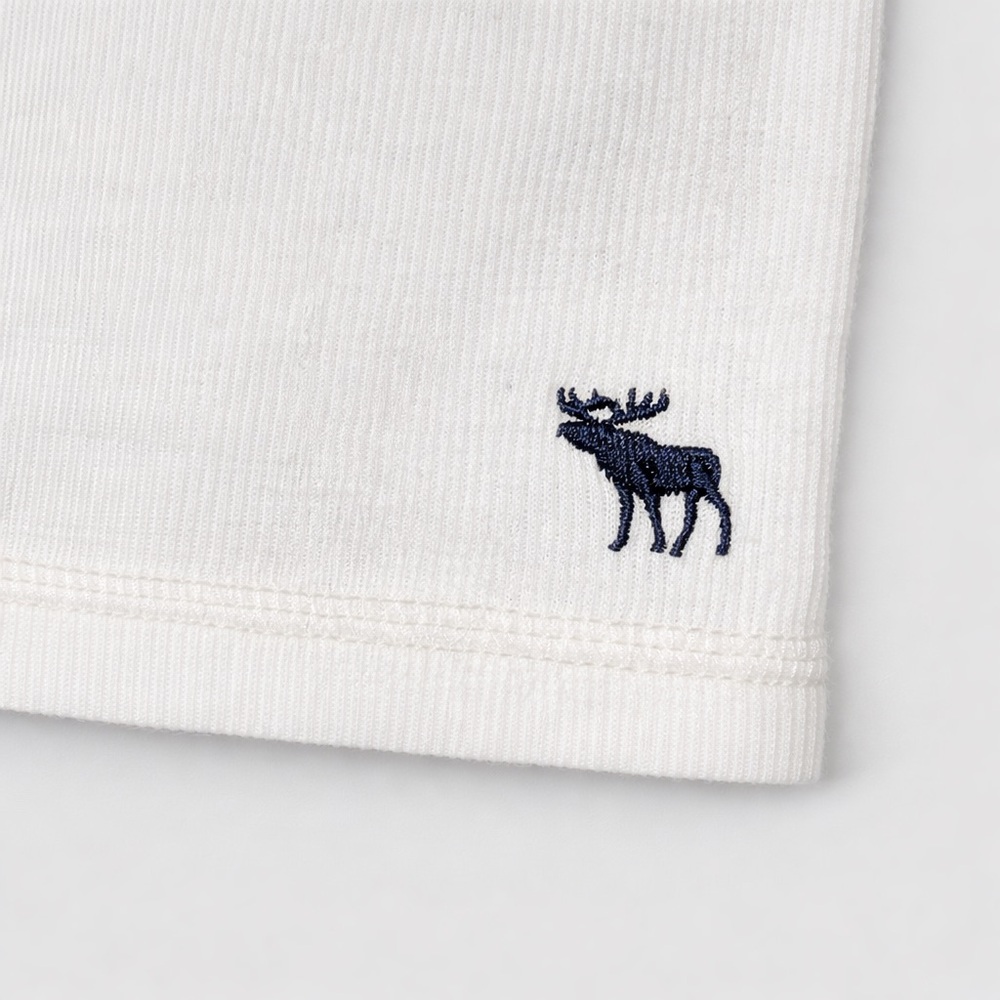 Y2K Abercrombie White Ribbed Henley Baby Tee Moose Logo Fitted XS/S (Kids XL) - Picture 4 of 6